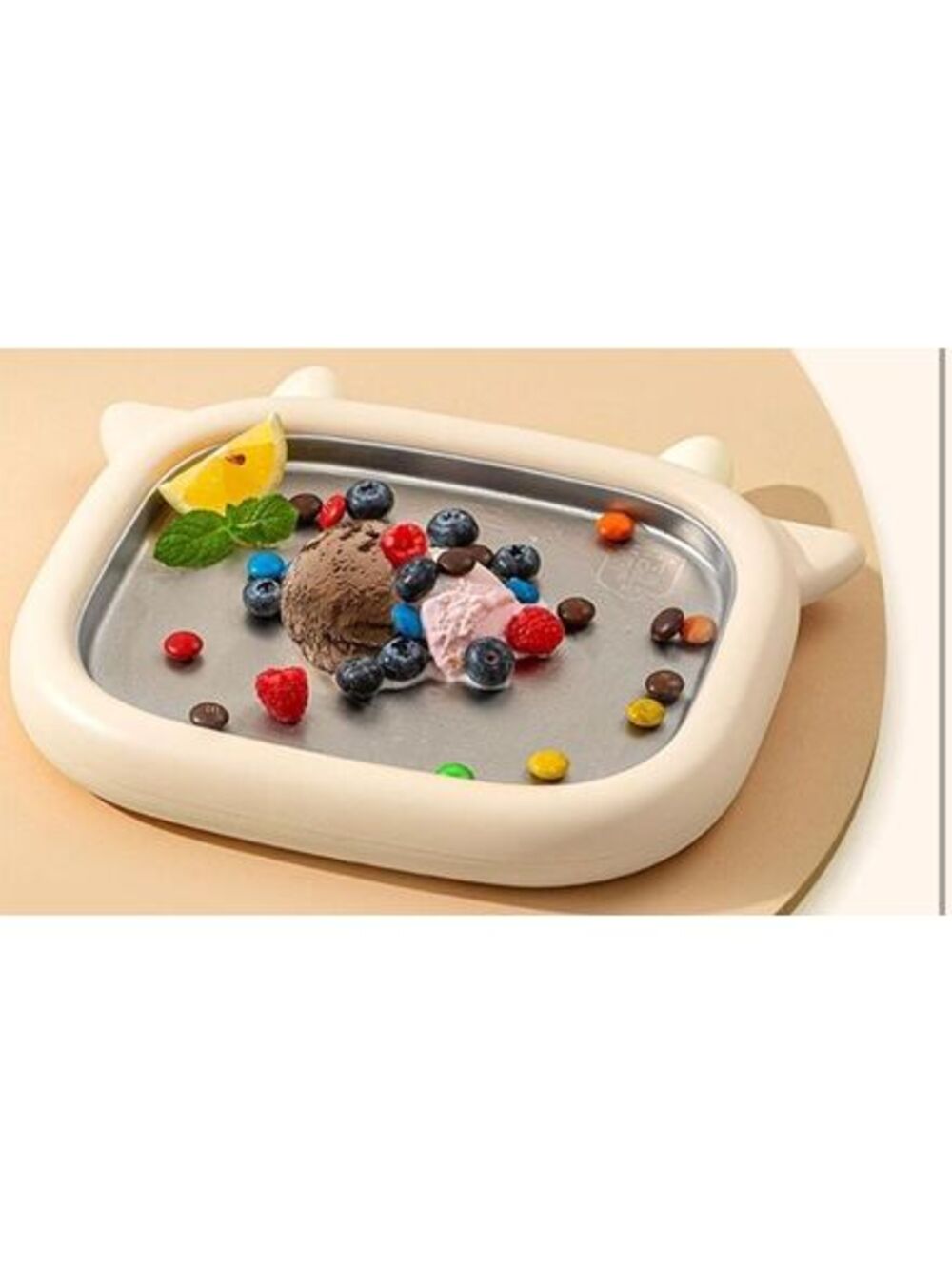 Ice Cream Maker Mold Tray Beige Silicone Stainless Steel Plate